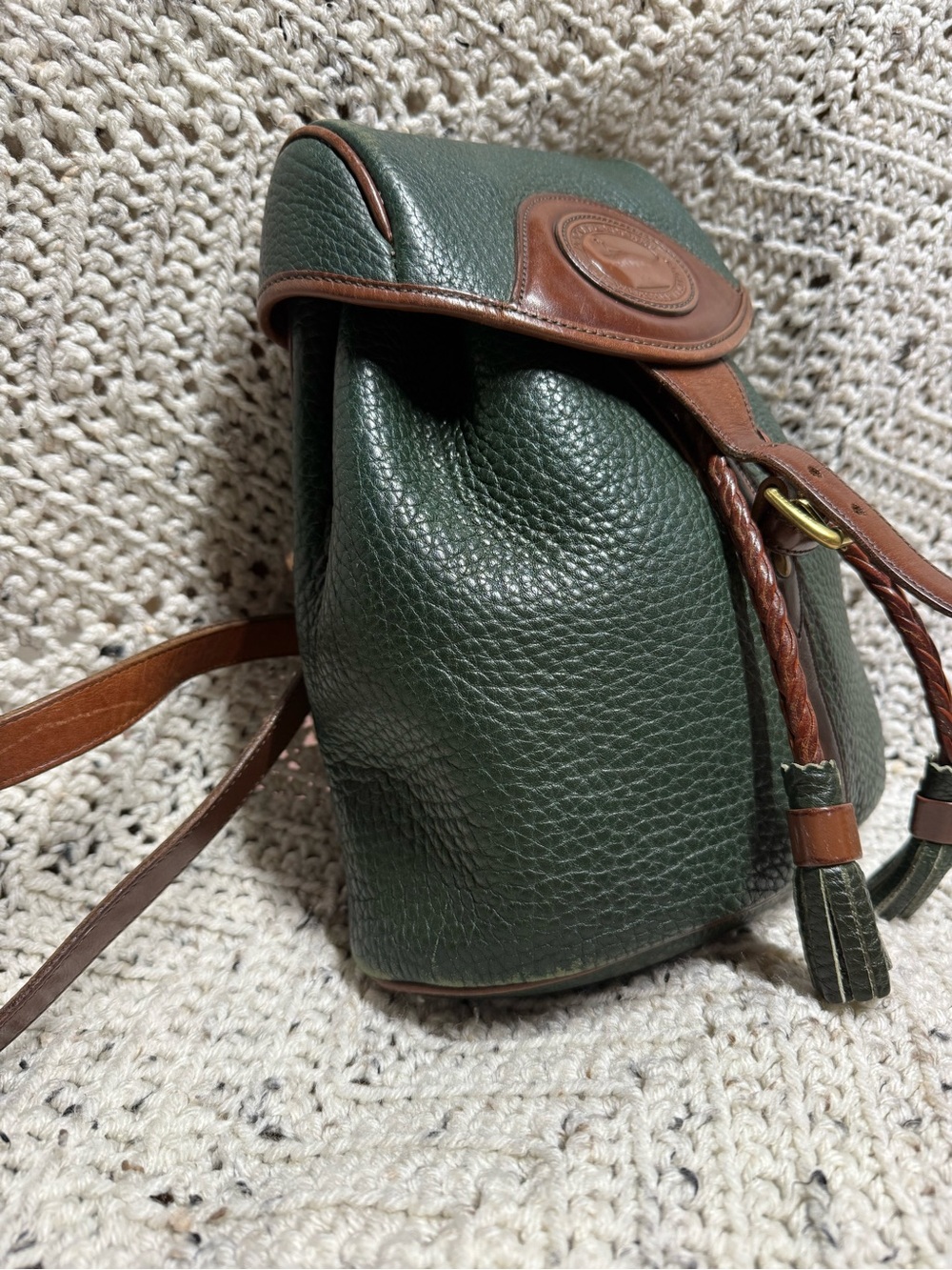 Vintage Dooney & Bourke Ivy Green Tassel Backpack - Picture 2 of 13